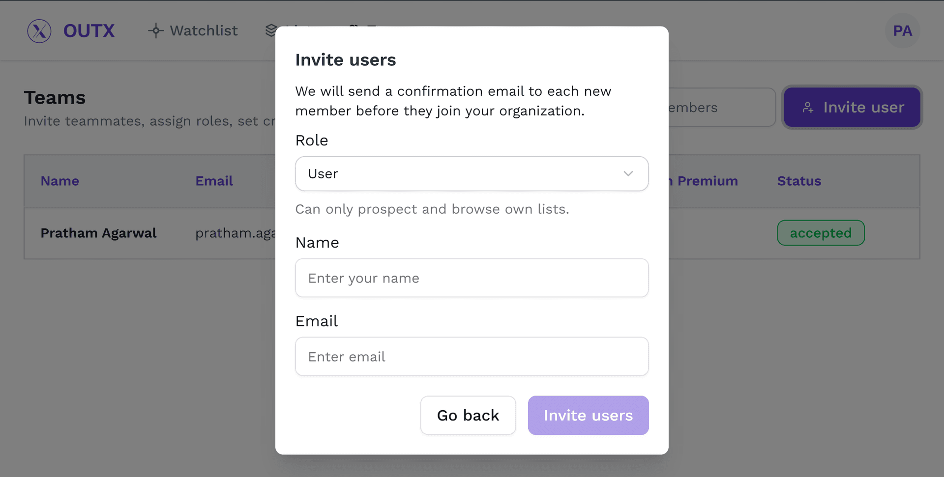 Team collaboration features in Outx.ai