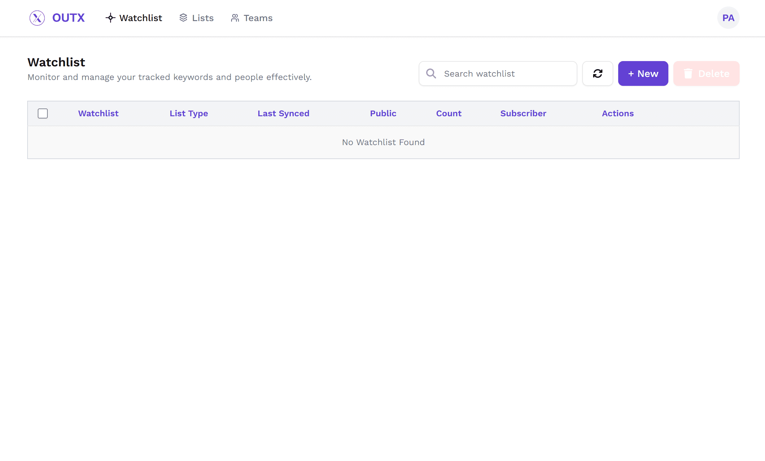 Click on +New to start creating your watchlist
