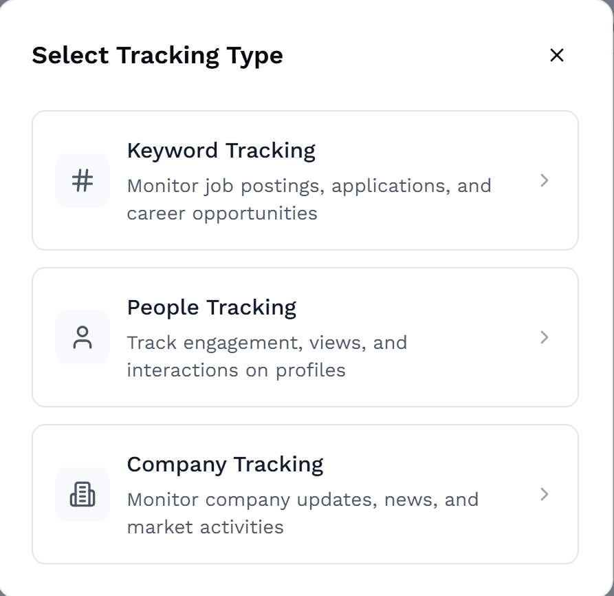 Select Company Tracking to monitor posts with your chosen company profiles