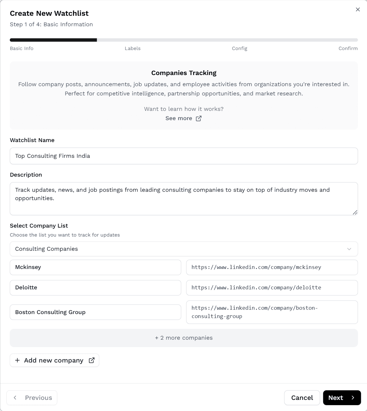 Track company updates by creating a custom LinkedIn Watchlist