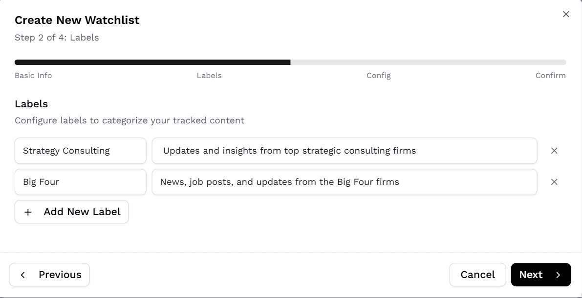 Create labels to organize your company tracking efforts