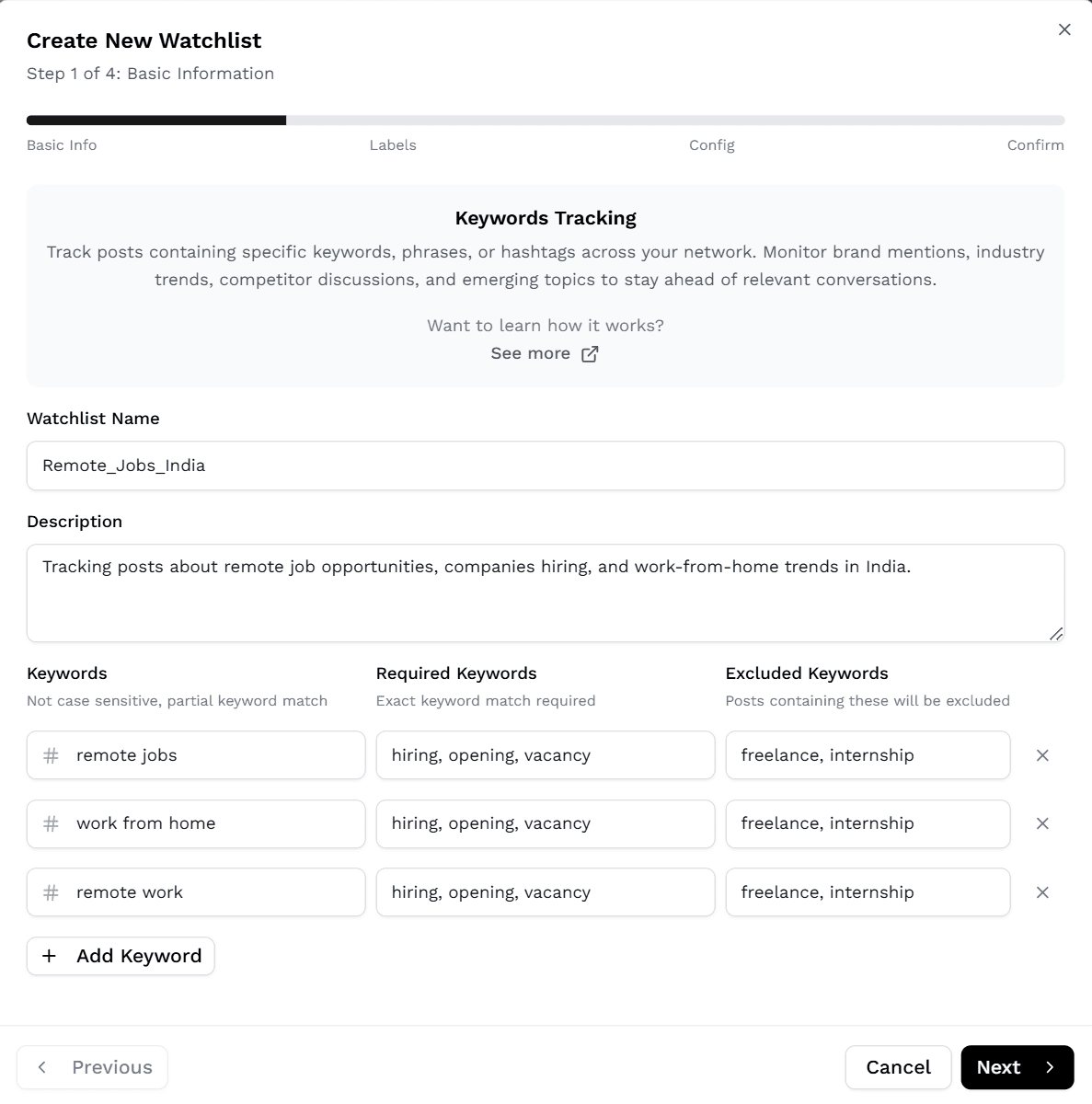 Keyword tracking