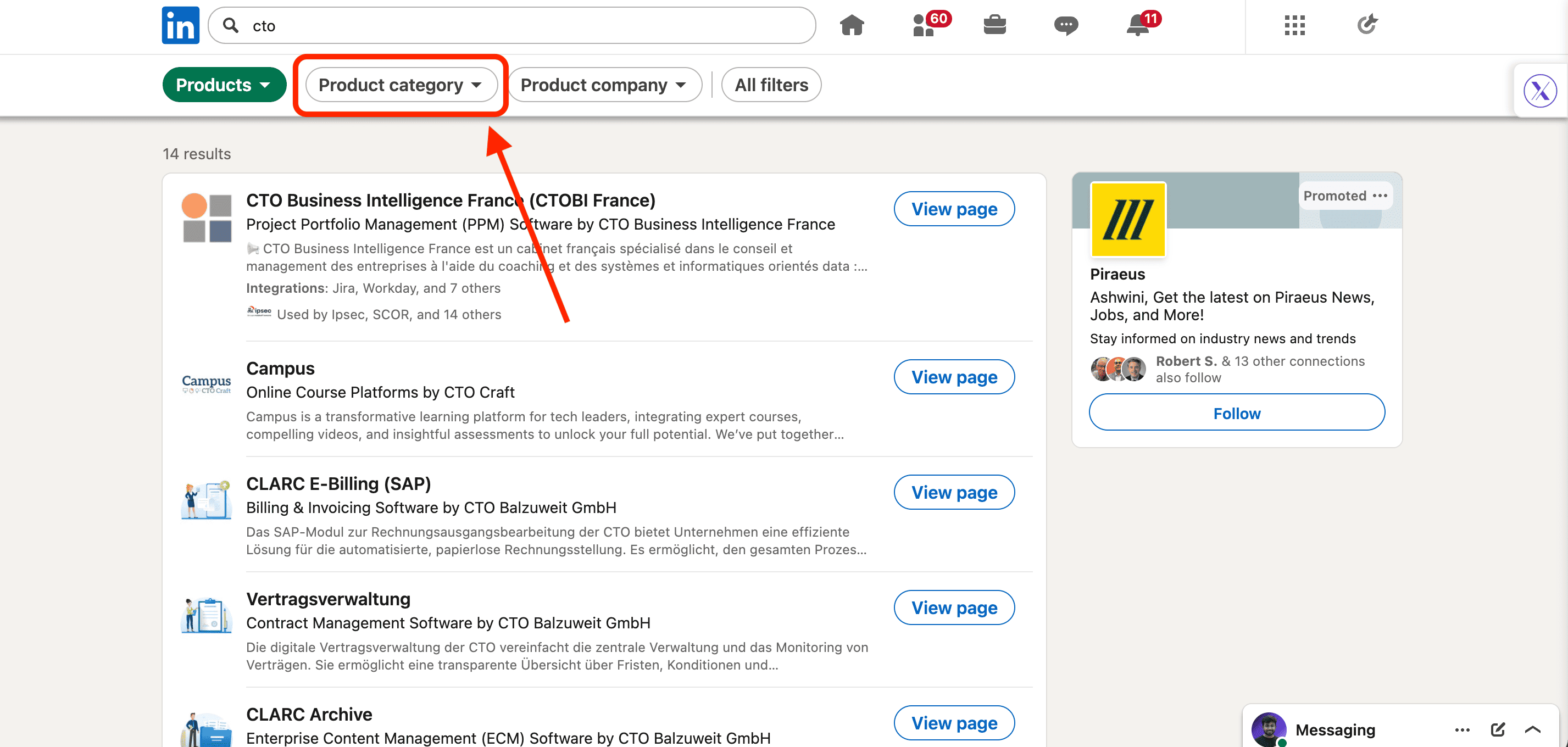Product category filters