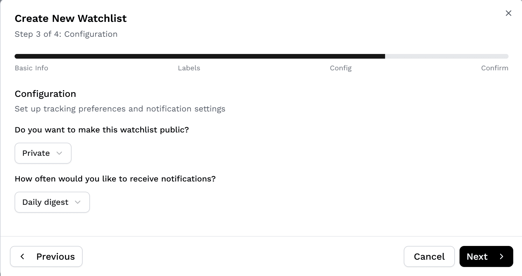Configure watchlist for updates